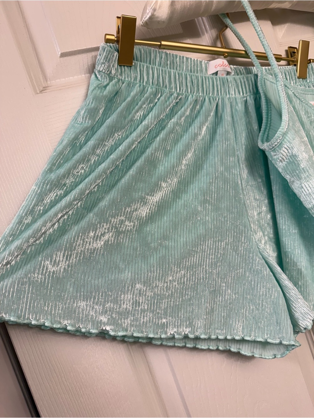 Colsie Mint Ribbed Velvet Cami & Short Set - Picture 4 of 7